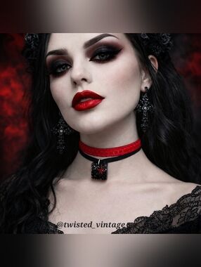 Handmade Gothic Mermaid Choker Necklace Black Red Starfish Glitter Resin Pendant